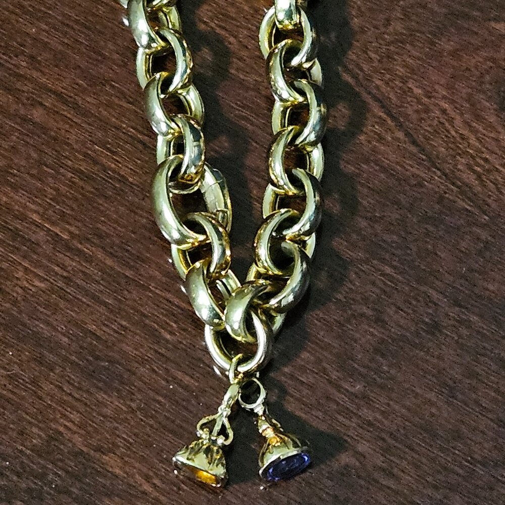 RARE LUXURY HEAVY MONICA RICH KOSANN 18K GOLD CHARM BRACELET HOPE FAITH PENDANT